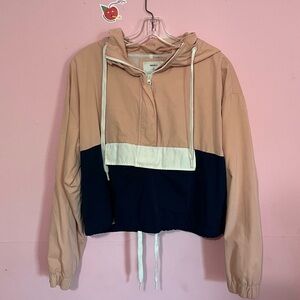 Forever 21 Tan and Black Hooded Bomber Jacket